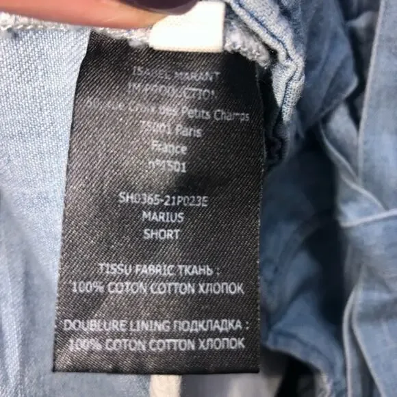 Isabel Marant Etoile Marius Light Blue Cotton Tie Waist Utility Shorts 38 NWOT - Picture 8 of 9